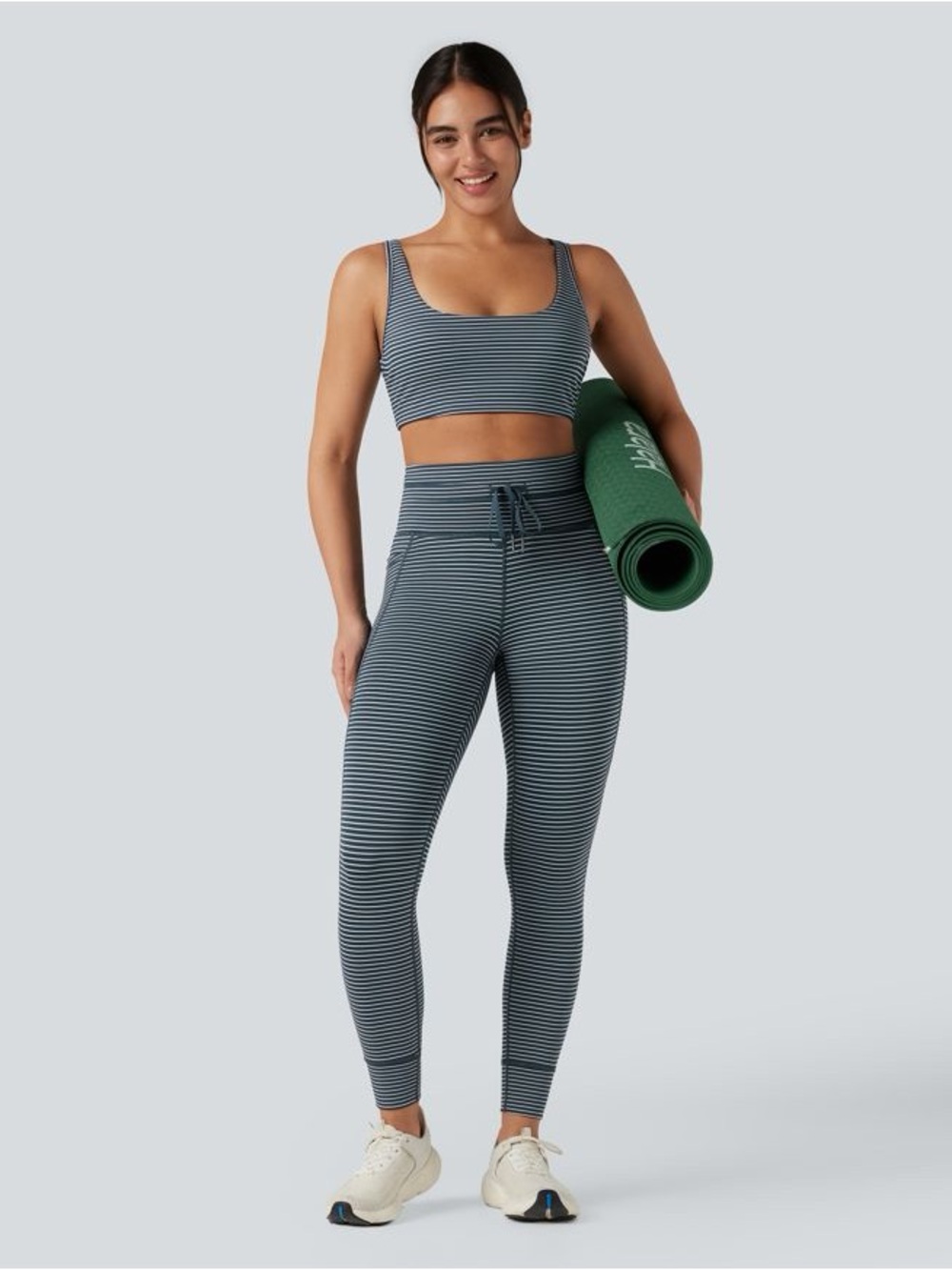 Halara High Waisted Drawstring Striped Yoga Leggings with Pockets